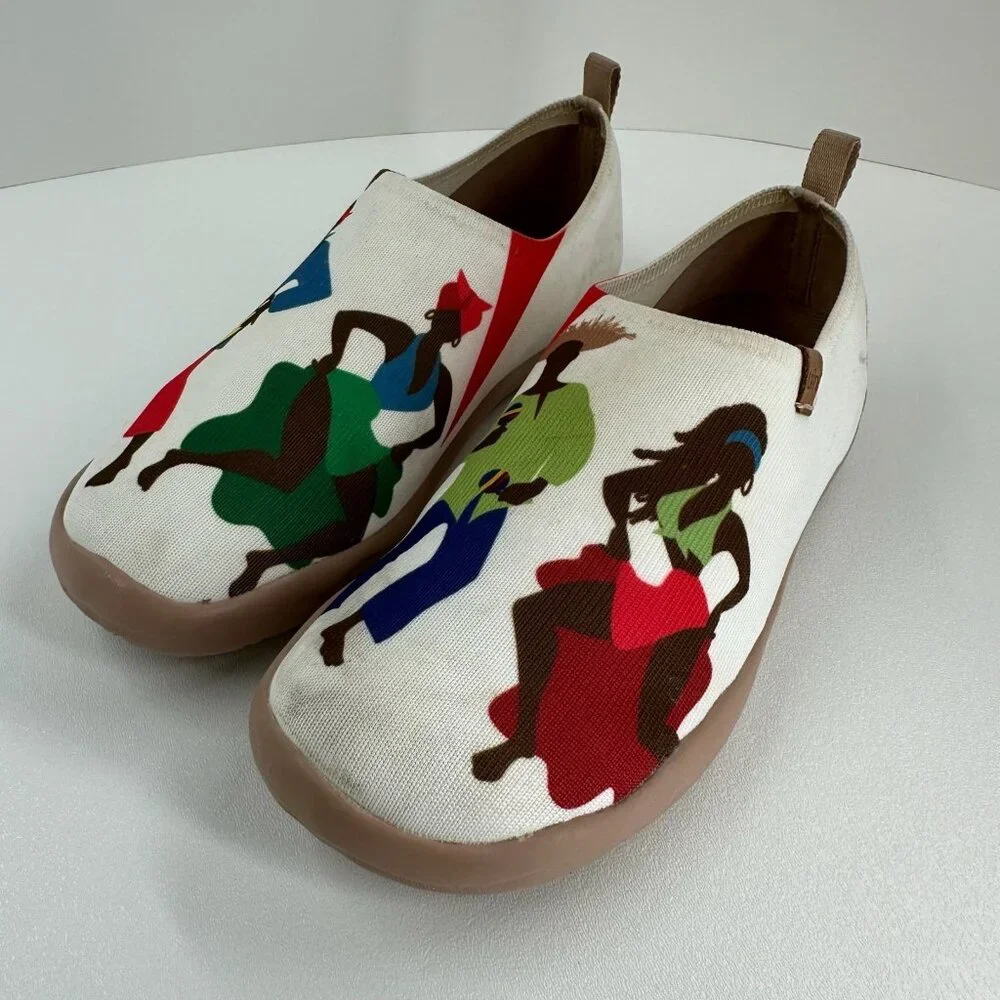 UIN Dance Up Toledo Art Painted Loafers Size 7 Canvas Slip On Flat Sneaker Cream - Picture 4 of 13